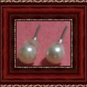 White Faux Pearl Small Stud Earrings For Girls